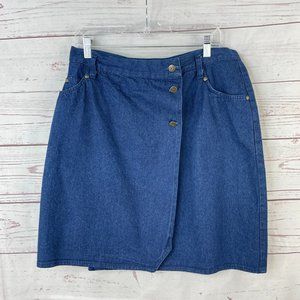 Vintage Cherokee Women's Blue Denim Wrap Button Skirt Size 18